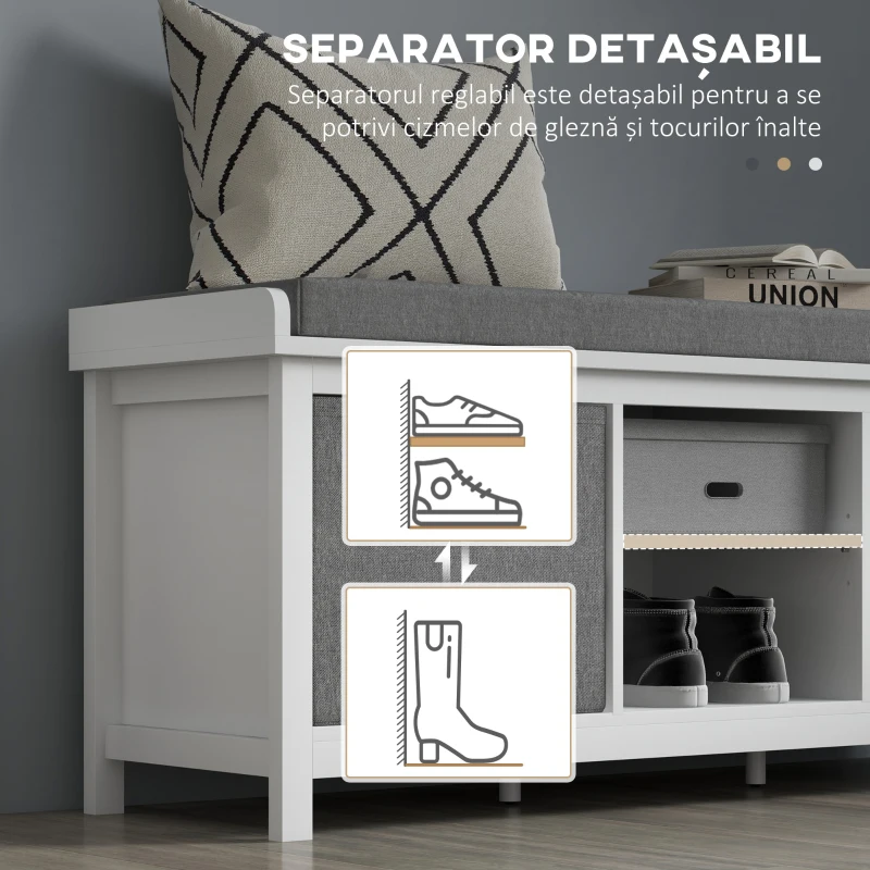 HOMCOM Banca pentru Pantofi cu Scaun, Banca de Depozitare