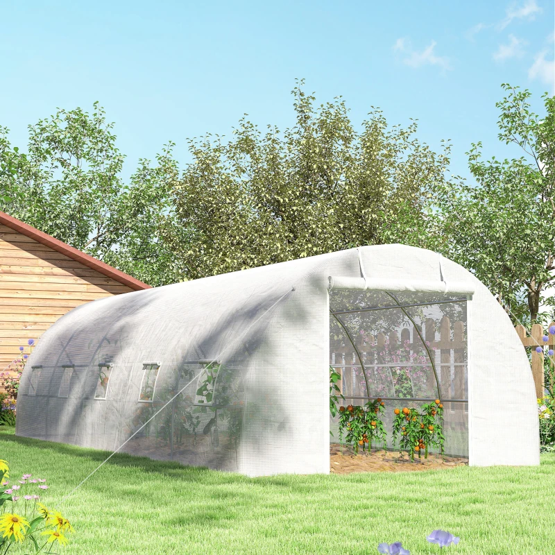 Outsunny Sera Mare de Tip Tunel 8x3x2 m, Grădină pentru Semințe de Plante, Cadru Premium din Oțel