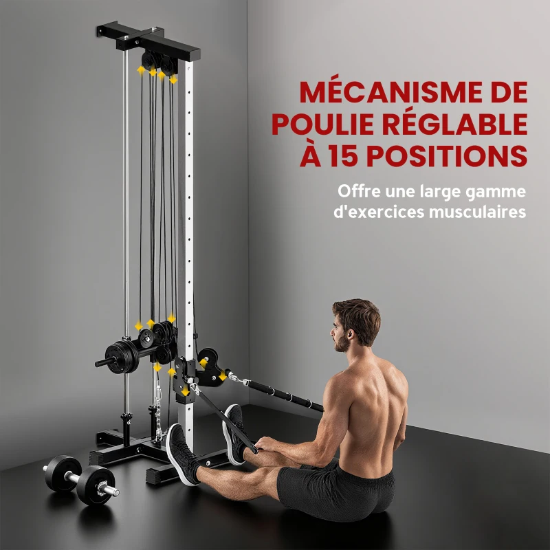SPORTNOW Station à double poulie réglable à 15 positions montage mural haut du corps, domicile, fitness, gym, maison