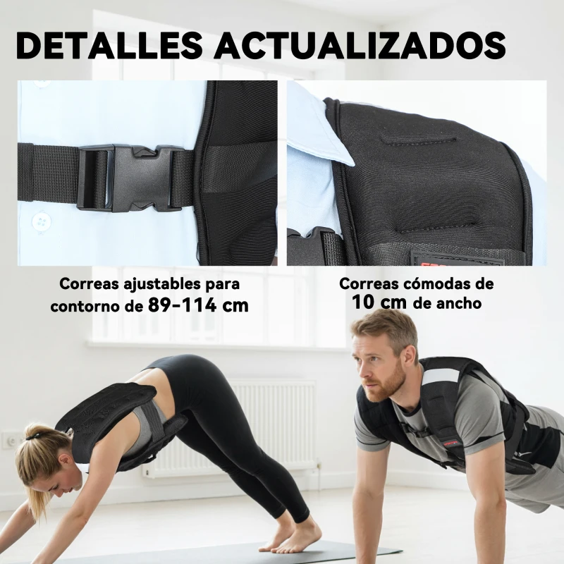 SPORTNOW Chaleco Lastrado 5 kg Transpirable con Correas Ajustables y Bandas Reflectantes para Entrenamiento Fuerza Jogging Negro