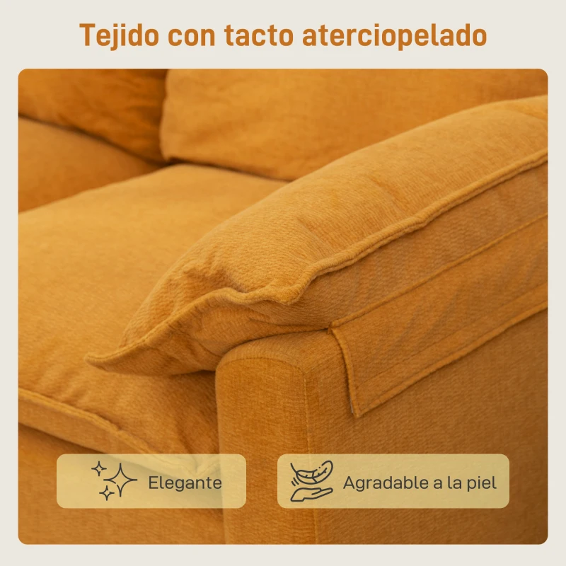 HOMCOM Sofá de 2 Plazas Tapizado en Terciopelo con Patas de Metal Reposabrazos Acolchado 130x77x84 cm Amarillo