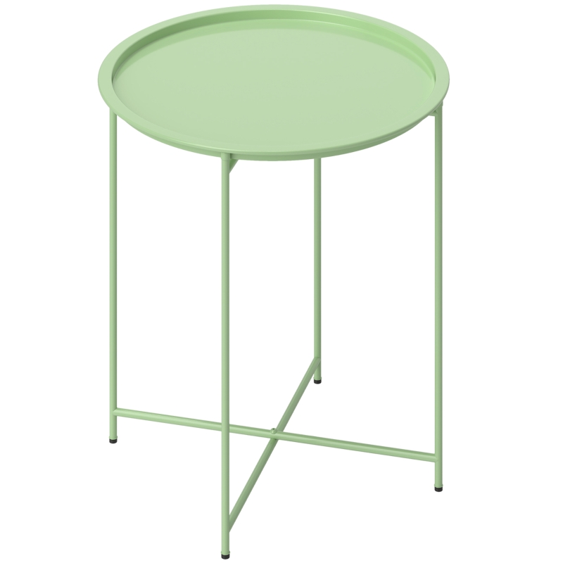 Outsunny Garden Side Table with Removable Tray and Folding Legs in Steel, Ø46x50 cm, Green