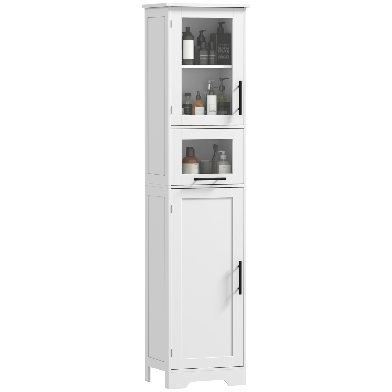 HOMCOM Säulenschrank fürs Bad, Aufbewahrungsmöbel mit Schublade, 2 Türen und verstellbarem Einlegeboden, 40 x 31 x 170 cm, weiß