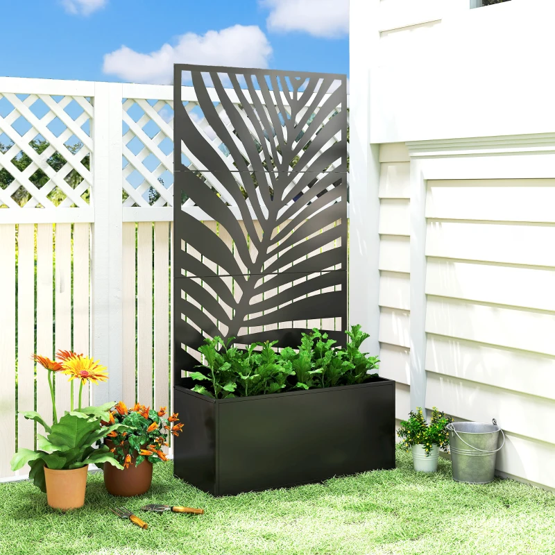 Outsunny Planter with Trellis, Flower Box, with Privacy Screen, for Climbing Plants, Metal, 90 x 40 x 180 cm, Black