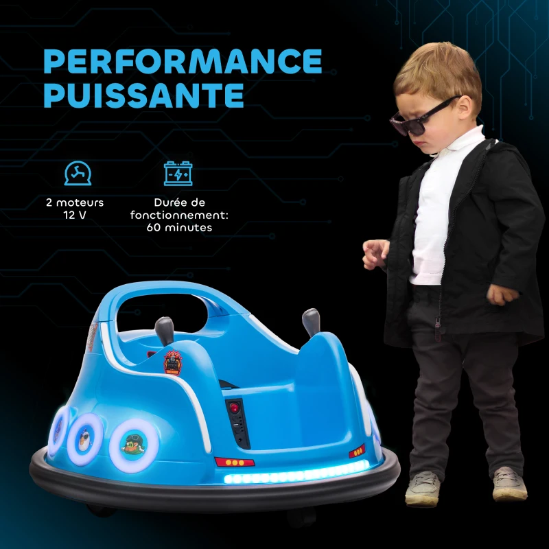 AIYAPLAY Voiture auto-tamponneuse électrique enfant 12V sous licence Angry Bird, voiture tournante 360°, 73 x 73 x 44 cm, bleu