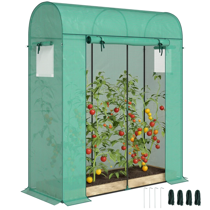 Outsunny Garden Greenhouse, Small Balcony Greenhouse with PE Cover and Steel Frame, Roll-up Door and Windows 170 x 68 x 200 cm, Green