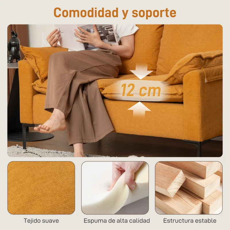 HOMCOM Sofá de 2 Plazas Tapizado en Terciopelo con Patas de Metal Reposabrazos Acolchado 130x77x84 cm Amarillo