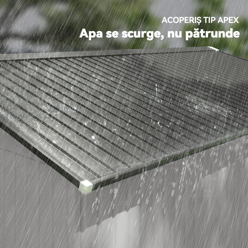 Outsunny Magazie de Grădină cu Uși Glisante Duble, Sopron din Oțel și PP, 12,4 m² 340x386x200 cm, Alb