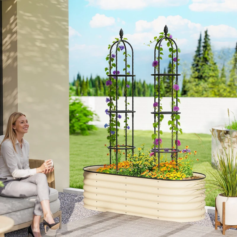 Outsunny Juego de 2 Obeliscos de Jardín de Acero 1,74 m Enrejados para Plantas Trepadoras Rosas para Exterior Patio Negro