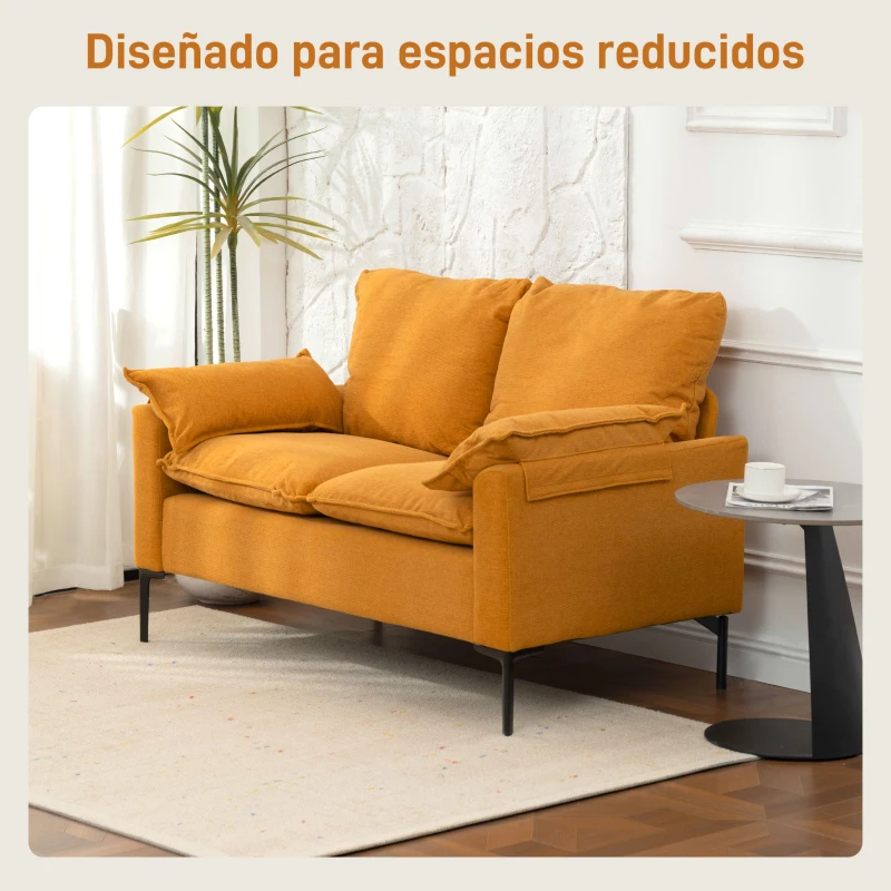 HOMCOM Sofá de 2 Plazas Tapizado en Terciopelo con Patas de Metal Reposabrazos Acolchado 130x77x84 cm Amarillo