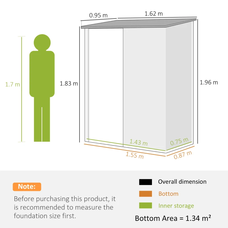 Outsunny Magazie de Grădină pentru Unelte din Oțel Laminat 161,5x94,5x196cm, Verde