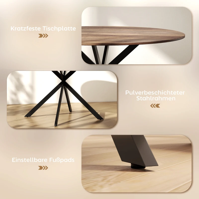 HOMCOM Runder Esstisch für 4 Personen, Küchentisch im Industriestil mit Stahlbeinen, für Esszimmer, Küche, Dunkelbraun