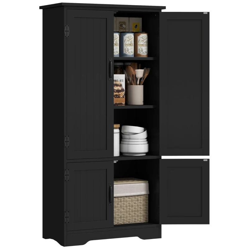 HOMCOM Buffet de cuisine armoire de cuisine contemporaine multi-rangements 2 placards 3 étagères MDF panneaux particules noir