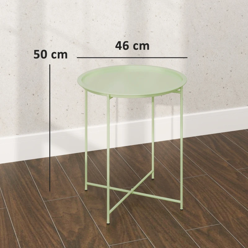 Outsunny Garden Side Table with Removable Tray and Folding Legs in Steel, Ø46x50 cm, Green