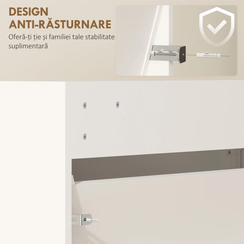 HOMCOM Dulap de Pantofi cu Oglindă și 3 Sertare Rabatabile 65x17x114.5 cm Alb