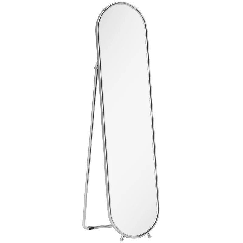 HOMCOM Miroir Pleine Longueur sur Pied avec Support Pliable, Verre et Métal, 40x4x160 cm, Argent