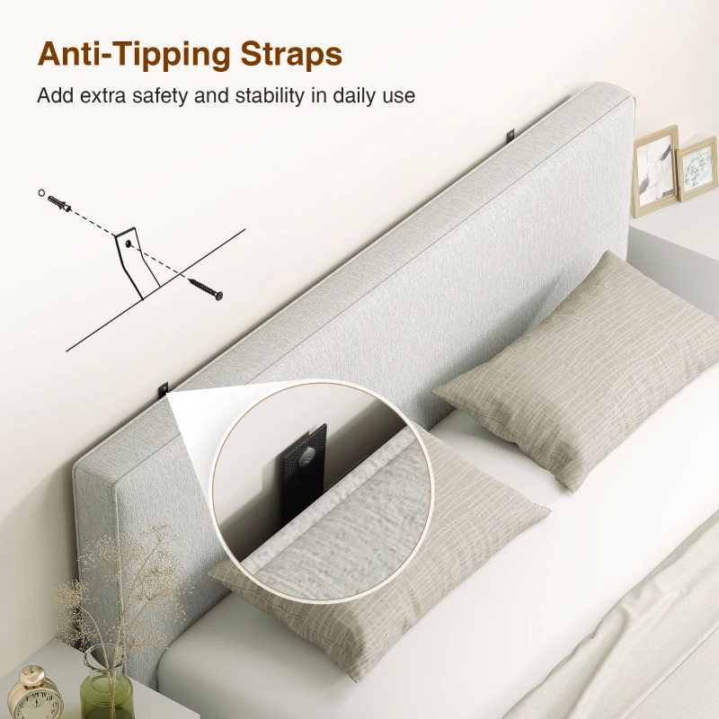 HOMCOM Wandgemonteerd hoofdbord, gevoerd 160 x 10 x 60 cm, stofbekleding, crèmewit