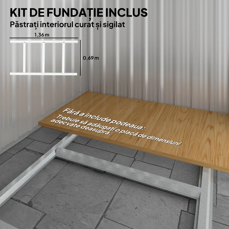 Outsunny Căsuță de Grădină pentru Unelte din Oțel cu Acoperiș Înclinat și 4 Ferestre de Ventilație, 152x132x188 cm, Gri