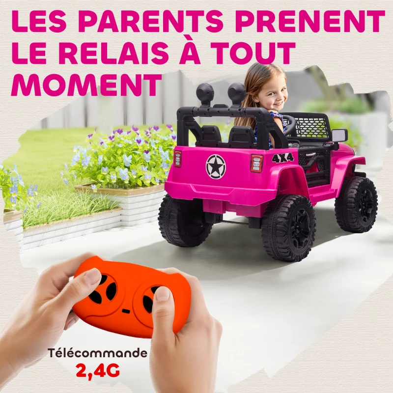 HOMCOM Voiture électrique Enfant Propulsion arrière 12 V 5 Km/h Max. télécommande Effets Lumineux sonores 100x65x72cm Rose(m-5)