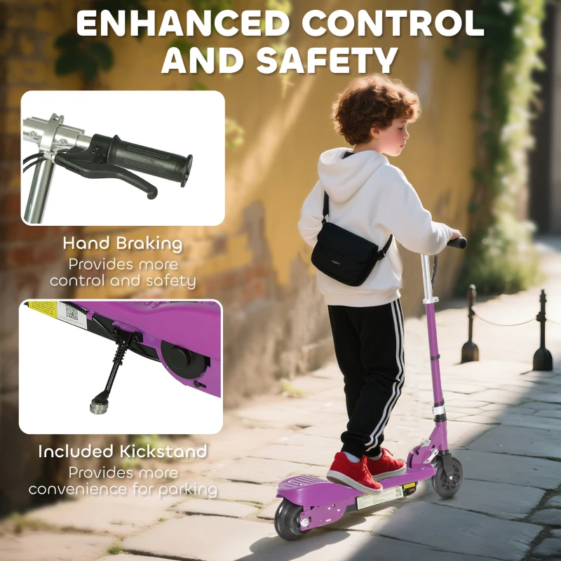 HOMCOM Foldable Electric Kids Scooter, Ride-on for Ages 7-14 Years, Purple