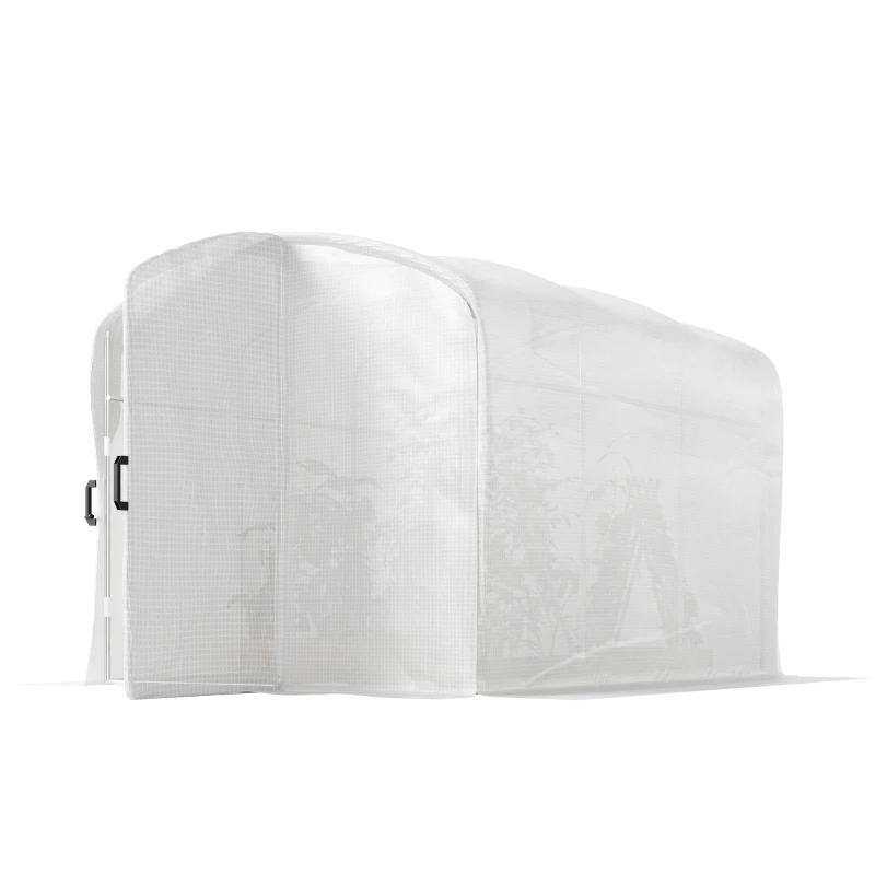 Outsunny 6m² Tunnel Garden Greenhouse, 300x200x195cm PE Cover 220 g/m² 50 cm Extended Edges with Door White