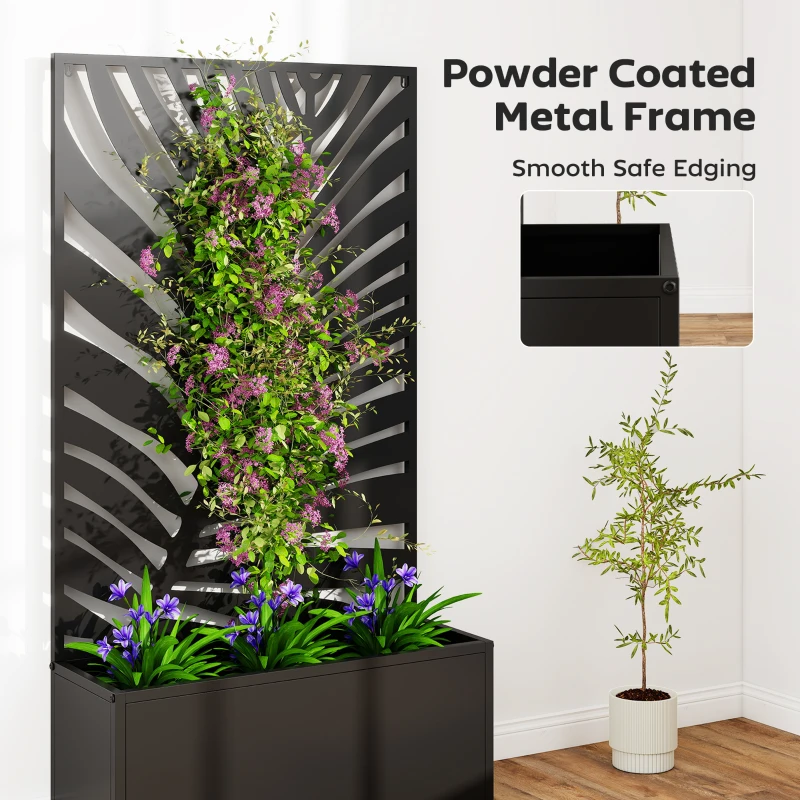 Outsunny Metal Garden Bed for Garden with Trellis, Wall Mounted or Freestanding Raised Planter with Privacy Screen
