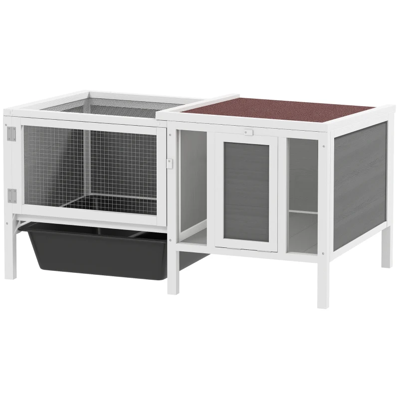 PawHut Outdoor Rabbit Hutch with House, Run Area and Tray, in Wood, Metal and PET, 105x57.5x51.5 cm, Grey