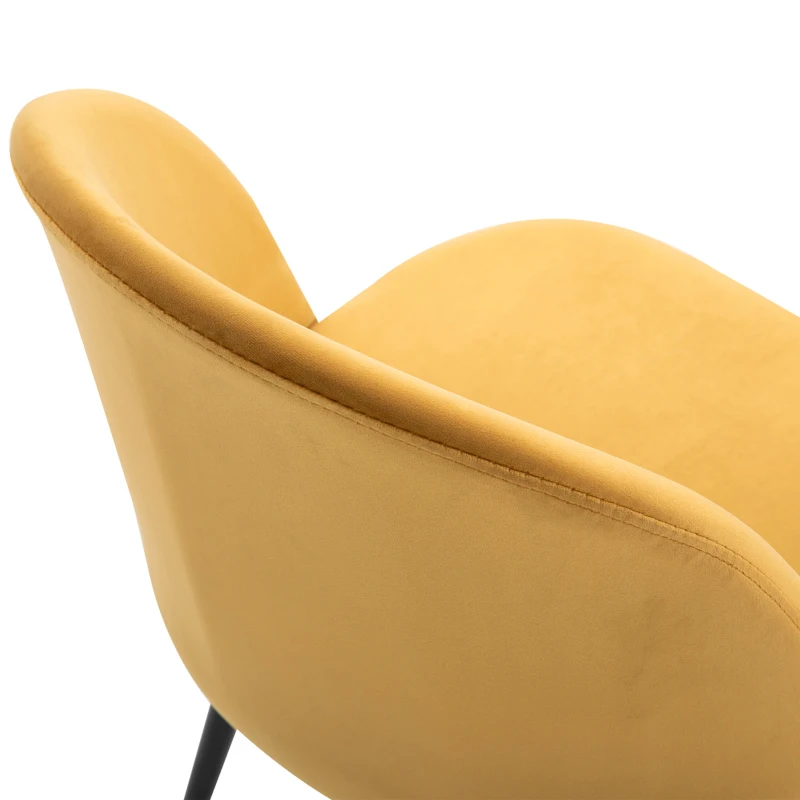 HOMCOM Lot de 2 chaises salle à manger chaise de cuisine scandinave chaise en velours rembourrée avec pieds effilés en métal, pour salon, salle à manger, jaune