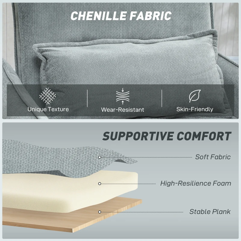 HOMCOM Poltrona Letto 3 in 1 con Schienale Reclinabile e Cuscino, Rivestimento in Ciniglia, 88x84x87 cm, Grigio