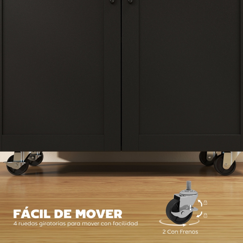 HOMCOM Dessert îlot de cuisine multi-rangements tiroirs placard 2 portes avec étagère réglable 105 x 36 x 85 cm noir