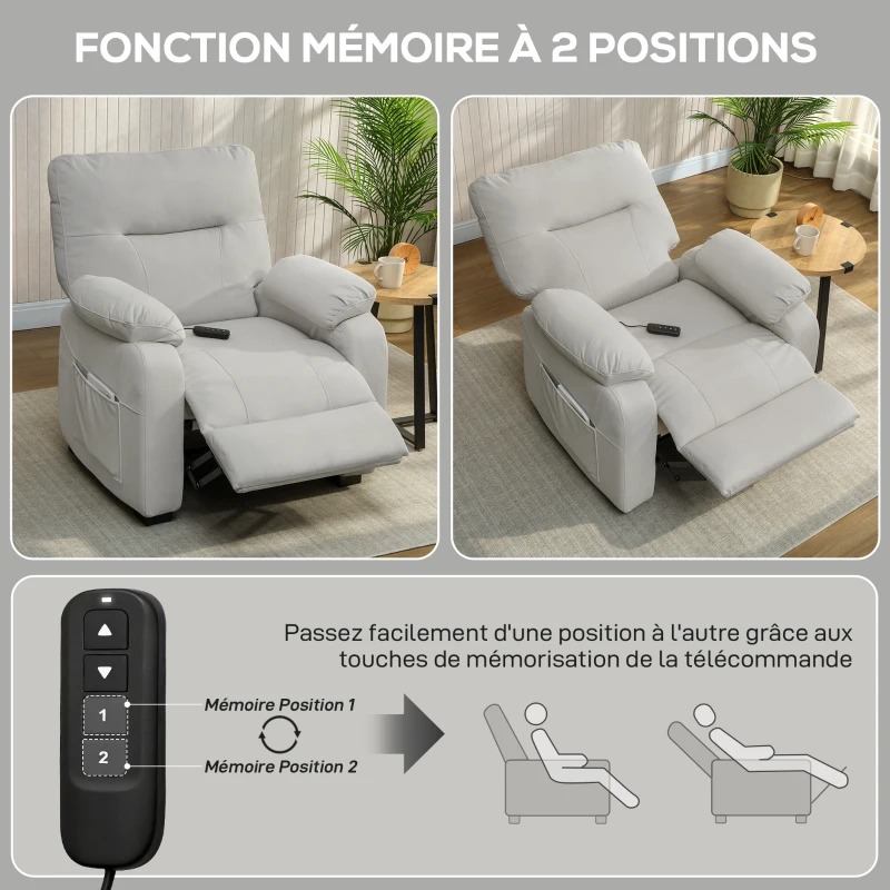 HOMCOM Fauteuil relax électrique fauteuil inclinable port USB repose-pieds poches latérales télécommande 96x90x103cm crème