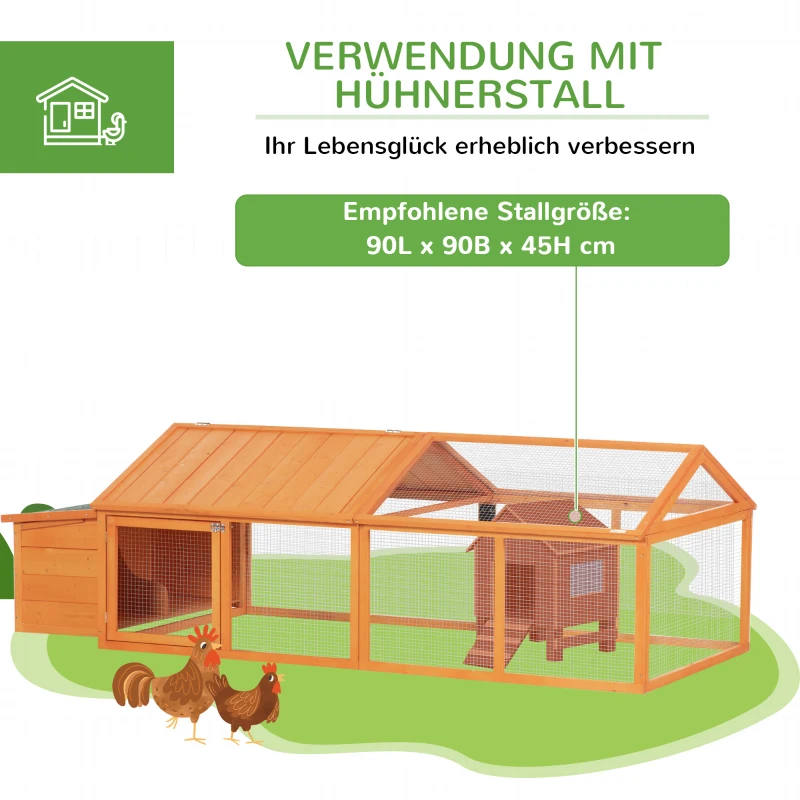 PawHut Hühnerstall Freilaufgehege 2,4 x 1,125 x 0,76 m Freigehege mit Schloss Tür aufklappbar Dach Tannenholz Orange