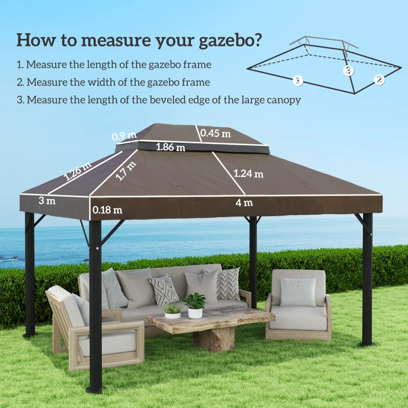 Outsunny Housse pour gazebo de jardin 3x4 m à 2 niveaux en tissu Oxford 600D avec trous de drainage, Café