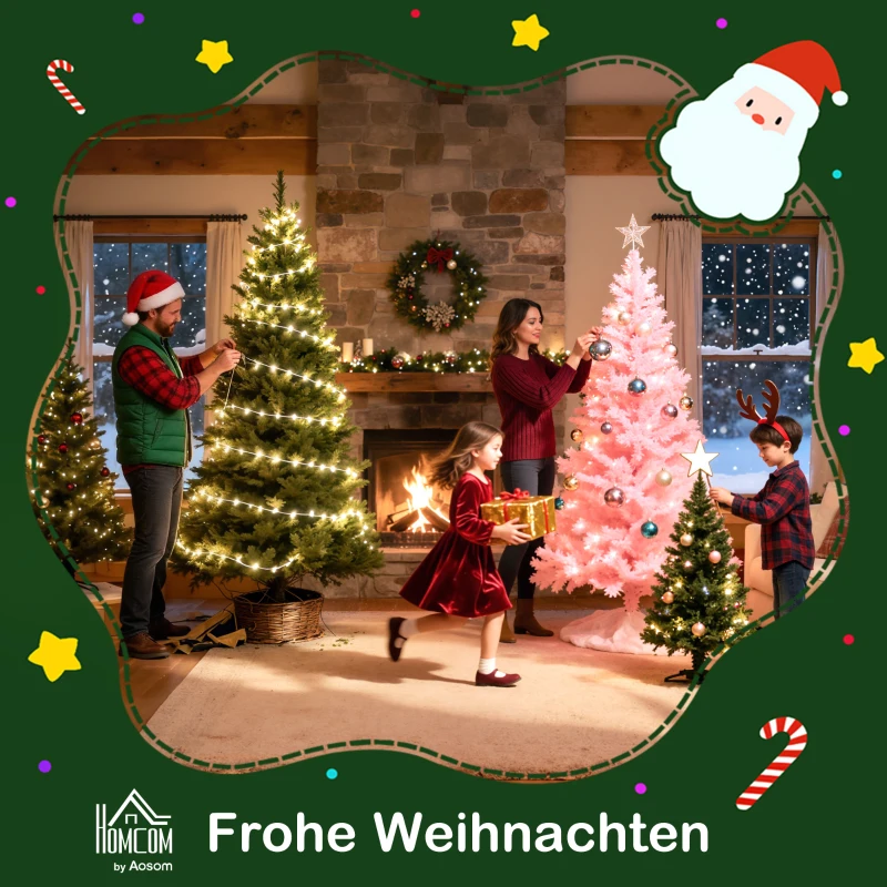 HOMCOM Weichnachtsbaum künslicher Weihnachtsbaum Christbaum, LED-Lichter, Sternspitze, 66 cm x 66 cm x 120 cm, Grün