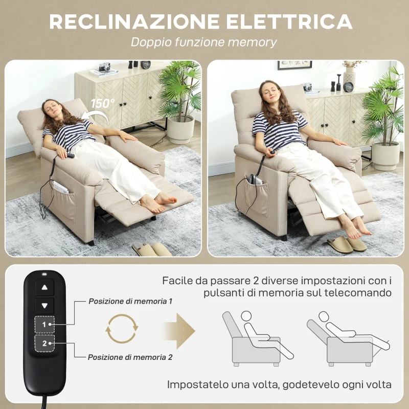HOMCOM Poltrona Reclinabile con Poggiapiedi, Riscaldamento, 8 Punti Massaggio e 5 Modalità, Tessuto Vellutato, Beige