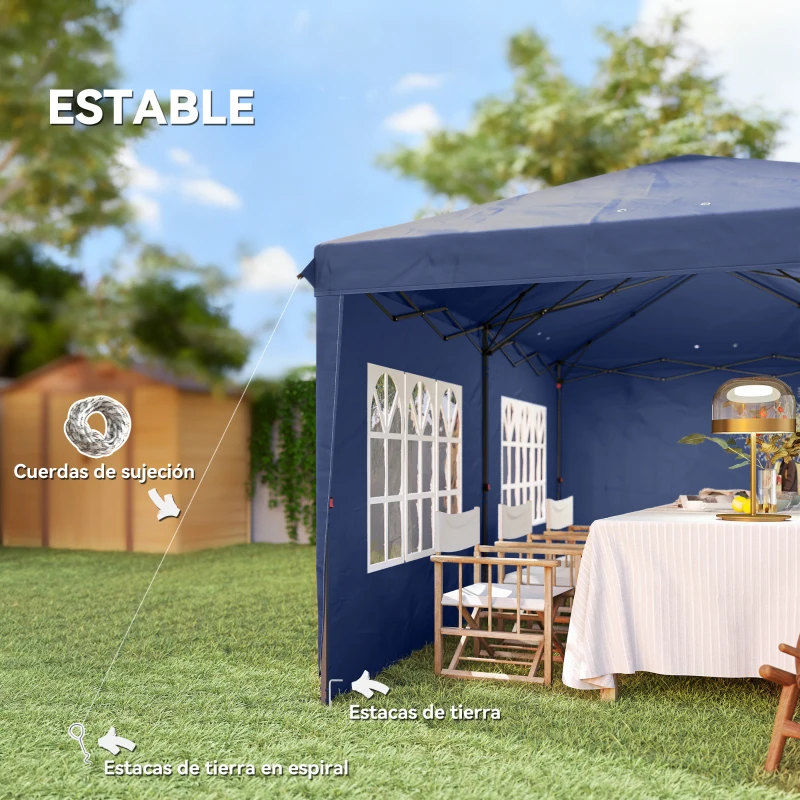 Outsunny Carpa Plegable 6x3 m Pop-up con 4 Laterales Desmontables Cenador de Jardín con 2 Ventanas y Bolsa de Transporte Azul