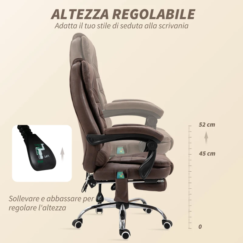 Vinsetto Poltrona da Ufficio con Telecomando e 6 Punti di Massaggio, in Microfibra, 65x70x111-119 cm, Marrone