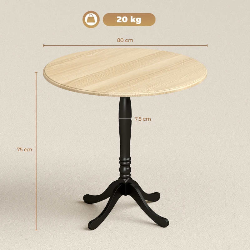 HOMCOM Tavolo rotondo da pranzo per 4 persone Ø 80 cm, tavolo da cucina, base in acciaio, stile moderno, legno naturale e nero