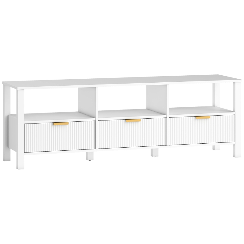 HOMCOM Meuble TV 152 cm, meuble télé pour téléviseur 65 pouces avec 3 tiroirs et 3 étagères ouvertes, 152x39,5x50cm, blanc