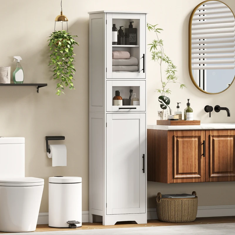 HOMCOM Säulenschrank fürs Bad, Aufbewahrungsmöbel mit Schublade, 2 Türen und verstellbarem Einlegeboden, 40 x 31 x 170 cm, weiß