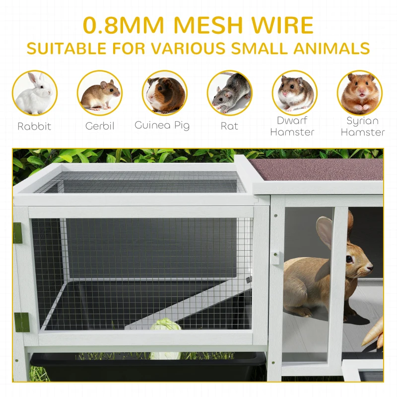 PawHut Outdoor Rabbit Hutch with House, Run Area and Tray, in Wood, Metal and PET, 105x57.5x51.5 cm, Grey