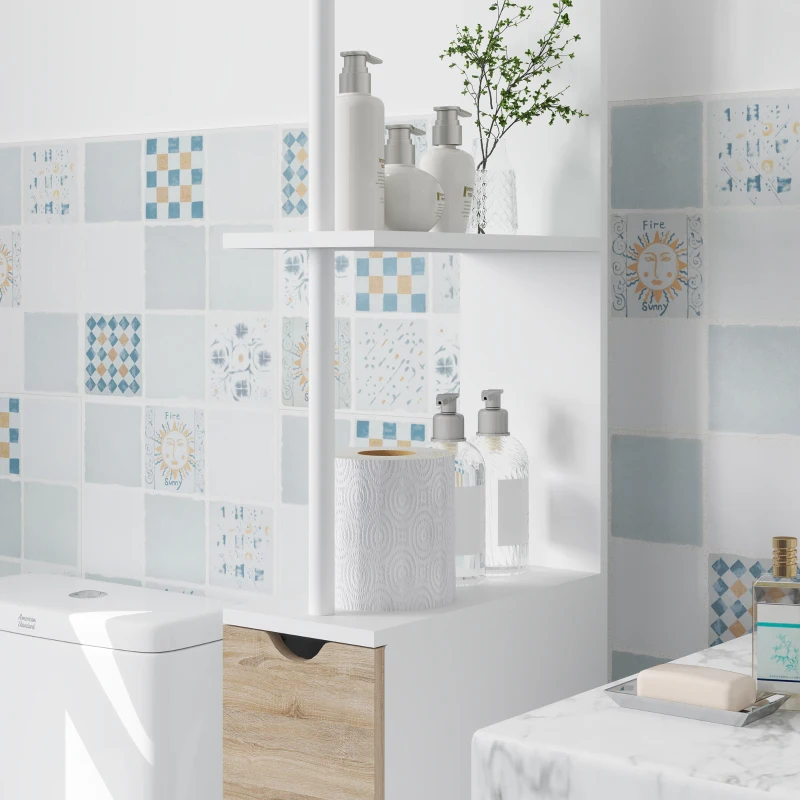 HOMCOM Meuble colonne salle de bain armoire de salle de bain avec tiroirs étagères ouvertes placard 15 x 33 x 136 cm blanc