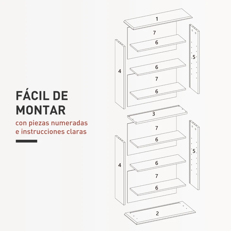 HOMCOM Estantería para CDs y DVDs Estrecha con 8 Compartimentos Estantes Ajustables 58x24x126,3 cm Blanco