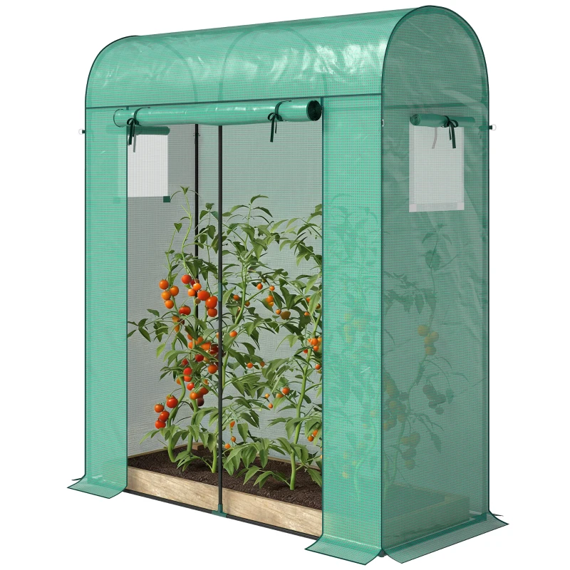 Outsunny Garden Greenhouse, Small Balcony Greenhouse with PE Cover and Steel Frame, Roll-up Door and Windows 170 x 68 x 200 cm, Green
