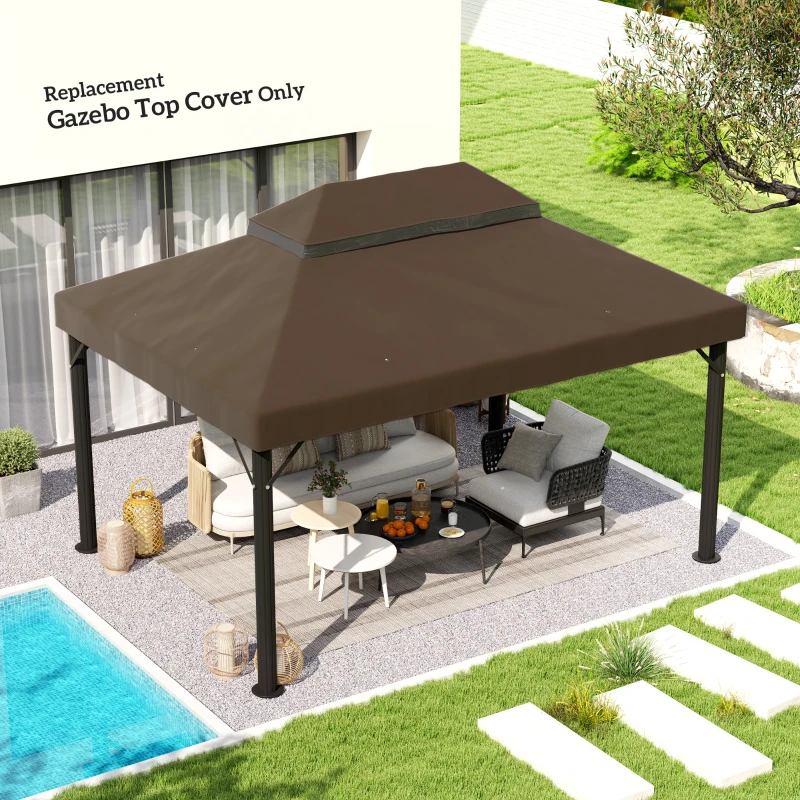 Outsunny Housse pour gazebo de jardin 3x4 m à 2 niveaux en tissu Oxford 600D avec trous de drainage, Café