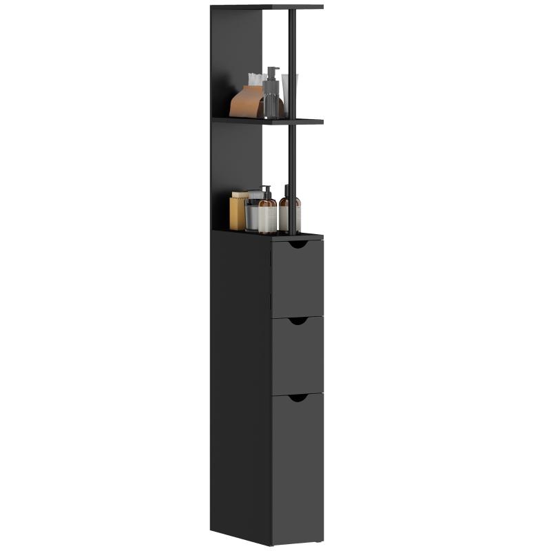 HOMCOM Meuble colonne salle de bain armoire de salle de bain avec tiroirs étagères ouvertes placard 15 x 33 x 136 cm noir