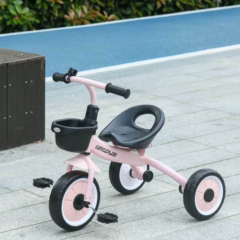 AIYAPLAY Tricycle enfants avec sonnette et panier selle réglable avec dossier - pour enfant de 2 à 5 ans rose