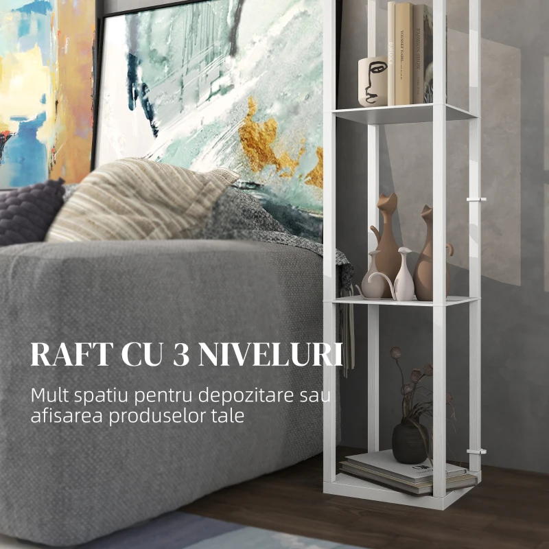HOMCOM Lampă de Podea 2 în 1 Modernă cu 3 Rafturi, Soclu E27, 26x26x160 cm, Alb