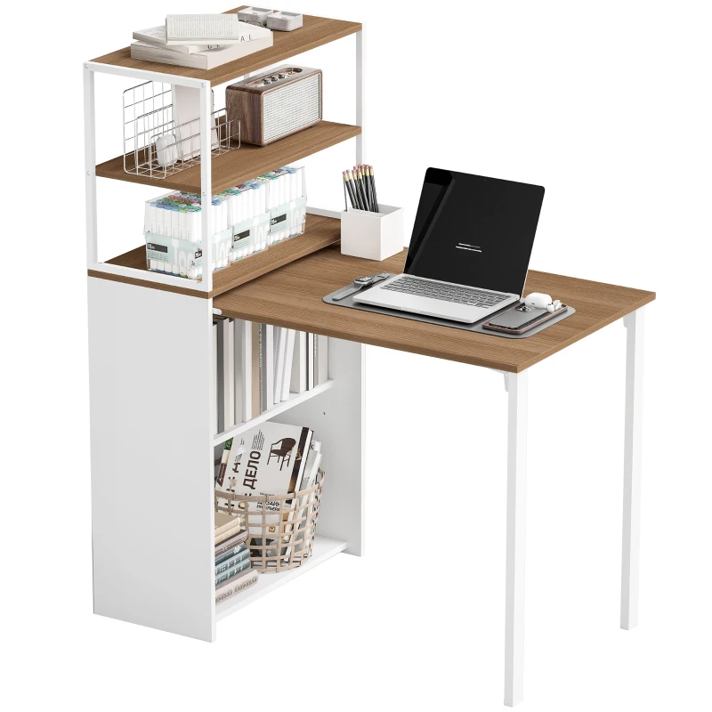 HOMCOM Schreibtisch Klappbar Küchentisch mit 4 Regal Computertisch Arbeitstisch Laptoptisch 105 x 60 x 127 cm Naturholz