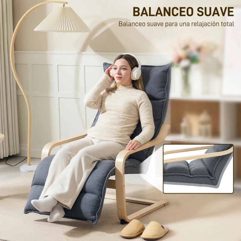 HOMCOM Butaca de Salón con Reposapiés Ajustable Tapizada en Terciopelo con Marco de Madera 67x93x103 cm Gris Oscuro